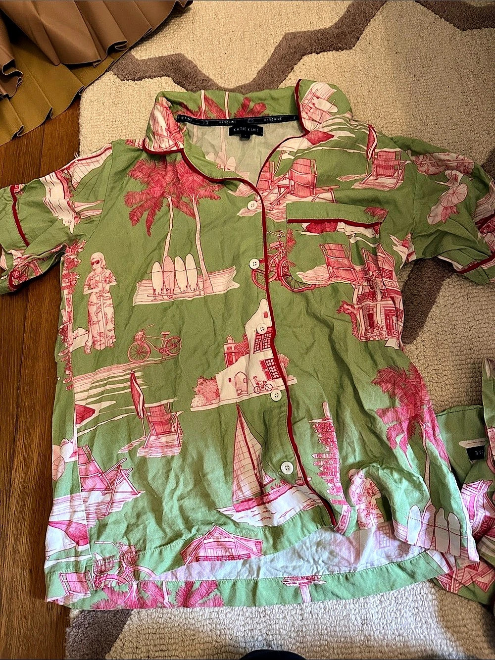 Florida Toile Woven Shorty Pajama Set with bag